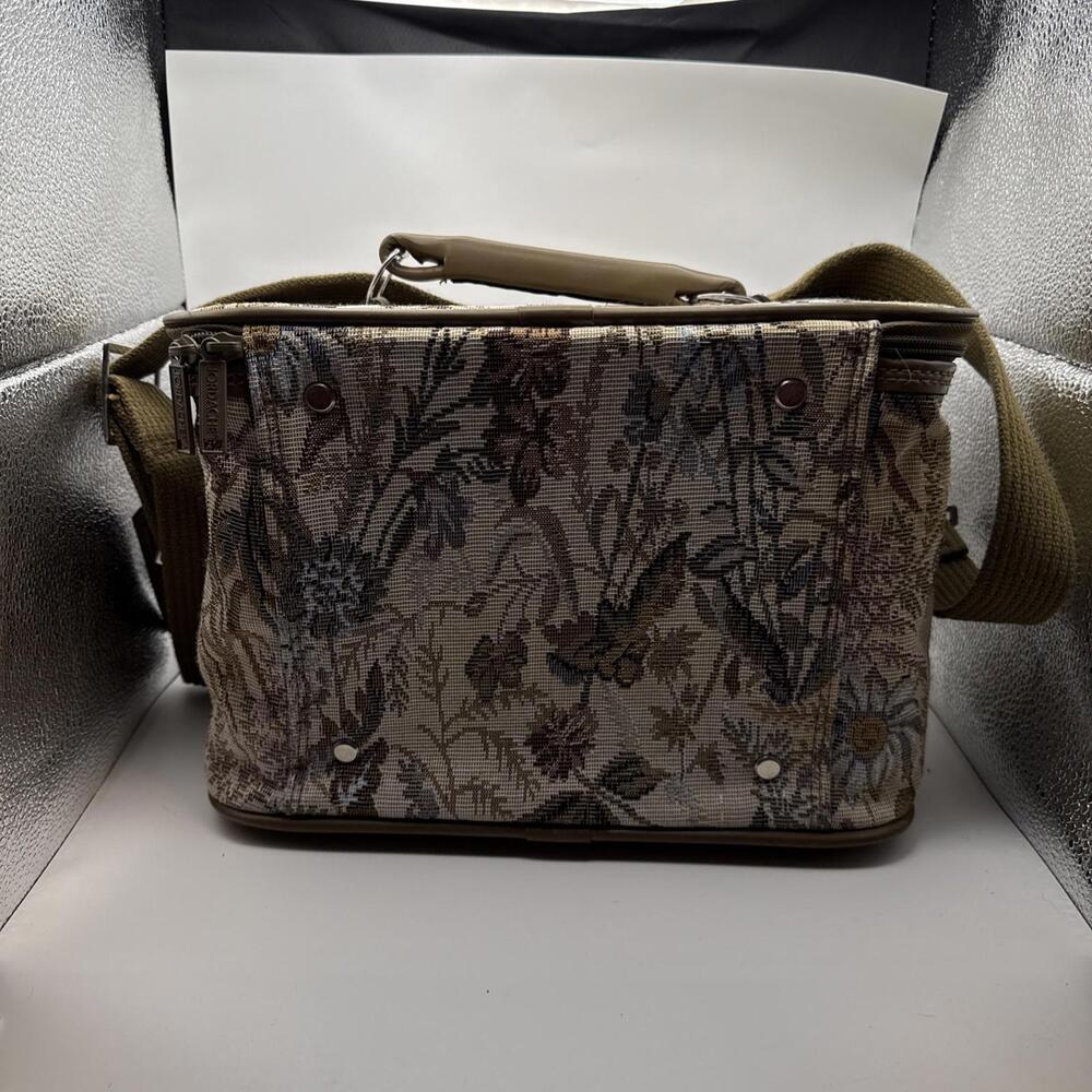 Vintage 80s Jordache Carrying Makeup Case/Luggage Hard Bottom &Back, Brown /Blue - Picture 2 of 5